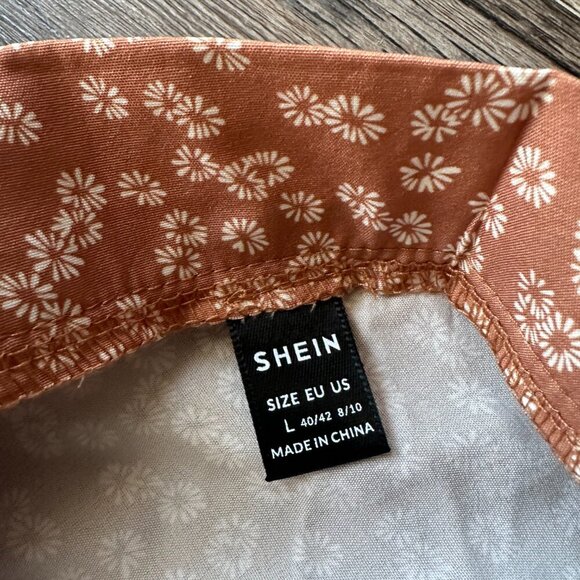 Shein Daisy Print Midi Skirt – Lightweight Rust Orange, Size L - Picture 3 of 3